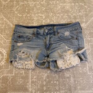 Y2K American Eagle OutfittersDenim Distressed Lace Insert Denim Shorts #y2k